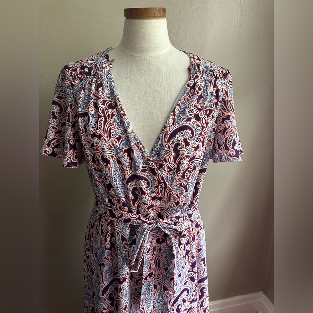 Short flutter sleeve maxi-wrap dress. Medium